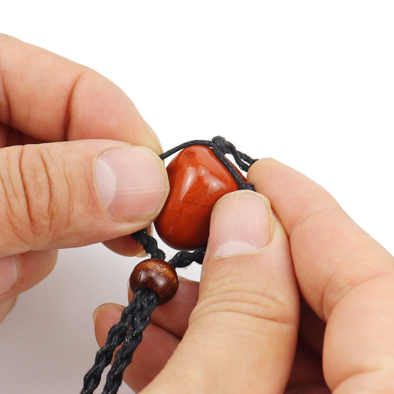 Wholesale Crystal Natural Stone Black Net Pocket Weaving Metable Necklace